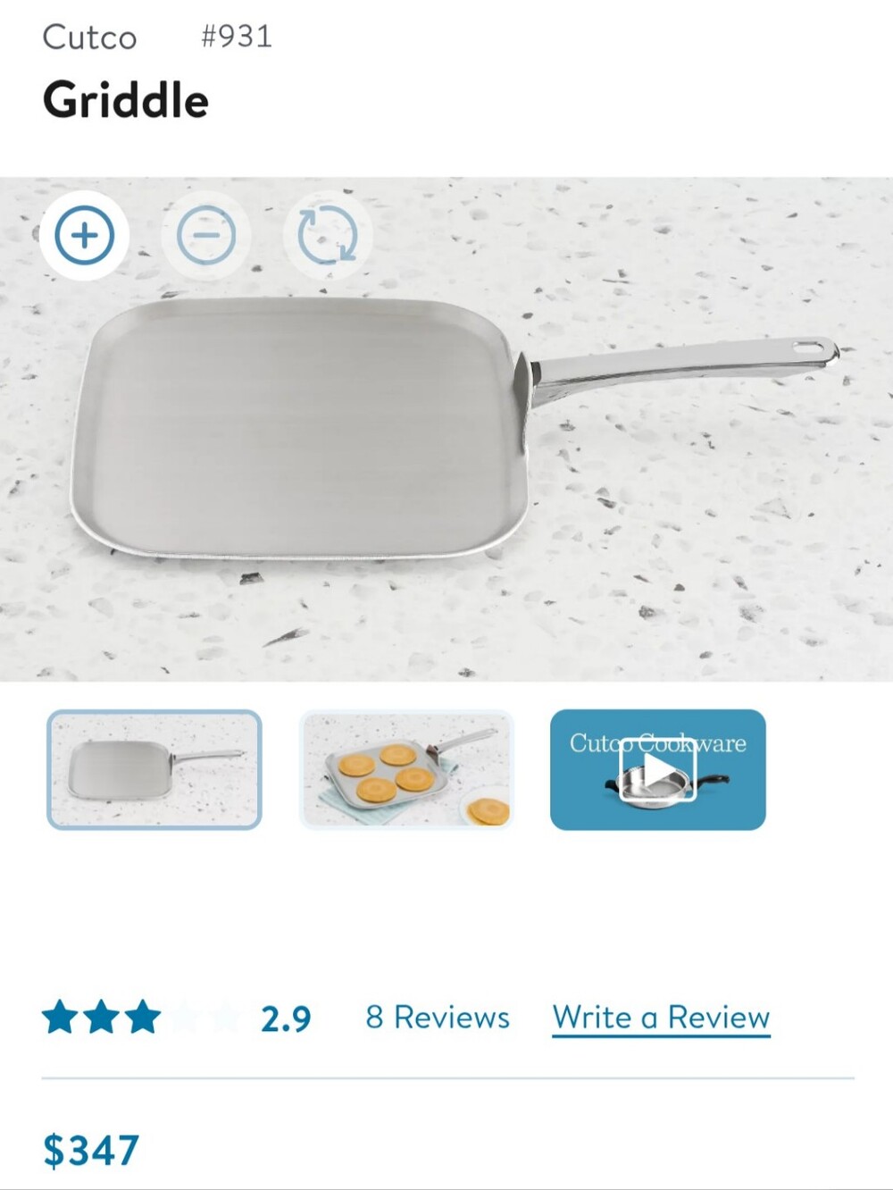 Cutco 5 ply Stainless Steel Cookware square griddle pan - Silver Finish - Picture 7 of 7